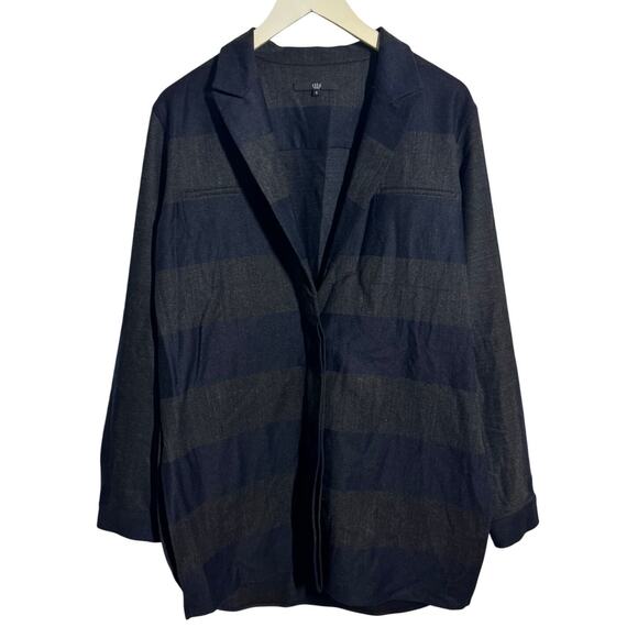 Tibi Blazer Horizontal Striped Wool Blend Navy & Gray Women S Dark Academia Coat - Picture 1 of 10